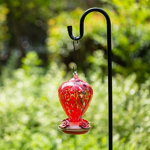 LaElvish Garden Gifts for Mom Mothers Day Hummingbird Feeder, 34OZ Hand Blown Glass Hummingbird Feeders for Outdoors Hanging, Porch Backyard Decor Gifts for Women (Floral Balloon)