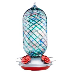 muse garden hummingbird feeders for outdoors hanging, blown glass hummingbird feeder, unique hummingbird gifts for women, containing ant moat, 28 ounces, ocean mermaid