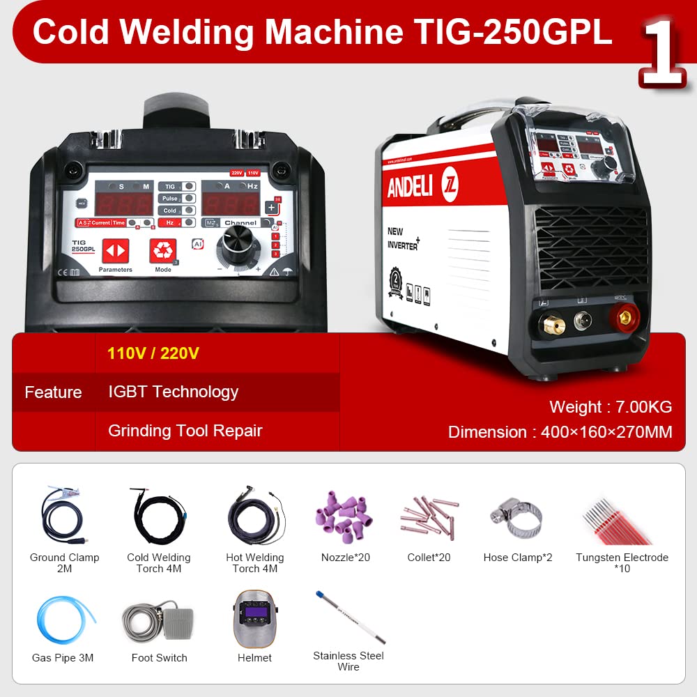 ANDELI 180Amp Cold Welding Machine 110V/220V, Intelligent Precision Cold Welder With IGBT Digital Inverter, TIG/COLD/PULSE 3 in 1 Small Household TIG Welding