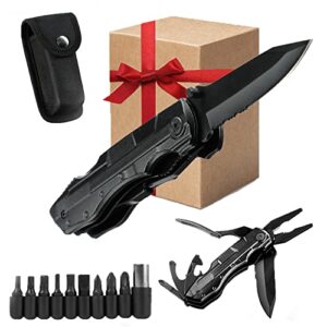 pocket knife, multitool folding knife, stainless steel portable pocket knifes, tactical folding knife with saw, plier, screwdriver, bottle opener, holiday gift for father, husband