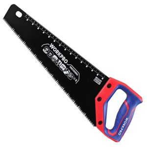 workpro hand saw, 16-inch universal handsaw with non-slip comfortable handle, anti-rust wood saw with chip removal design, heavy-duty hand saw for cutting wood, laminate, pvc