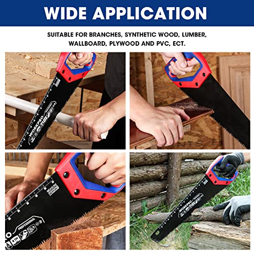 WORKPRO Hand Saw, 16-Inch Universal Handsaw with Non-Slip Comfortable Handle, Anti-rust Wood Saw With Chip Removal Design, Heavy-Duty Hand Saw for Cutting Wood, Laminate, PVC