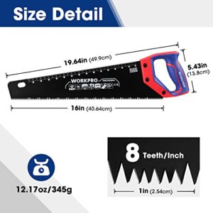 WORKPRO Hand Saw, 16-Inch Universal Handsaw with Non-Slip Comfortable Handle, Anti-rust Wood Saw With Chip Removal Design, Heavy-Duty Hand Saw for Cutting Wood, Laminate, PVC