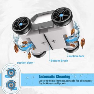 Cordless Pool Cleaner, Automatic Robotic Cleaner with 5000mAh Rechargeable Built-in Battery, Up to 90 Mins Running Cycle, Ideal for Flat Bottom Above Ground/In-Ground Swimming Pools, Blue (Robot001)