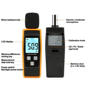 Decibel Meter, Portable SPL Meter (Sound Pressure Level Meter), Digital Noise Meter, Range 30-130dB(A) db Meter, Noise Volume Measuring Instrument, Sound Monitoring Tester (Battery Included) Yellow