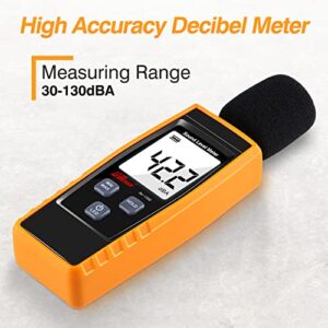 Decibel Meter, Portable SPL Meter (Sound Pressure Level Meter), Digital Noise Meter, Range 30-130dB(A) db Meter, Noise Volume Measuring Instrument, Sound Monitoring Tester (Battery Included) Yellow