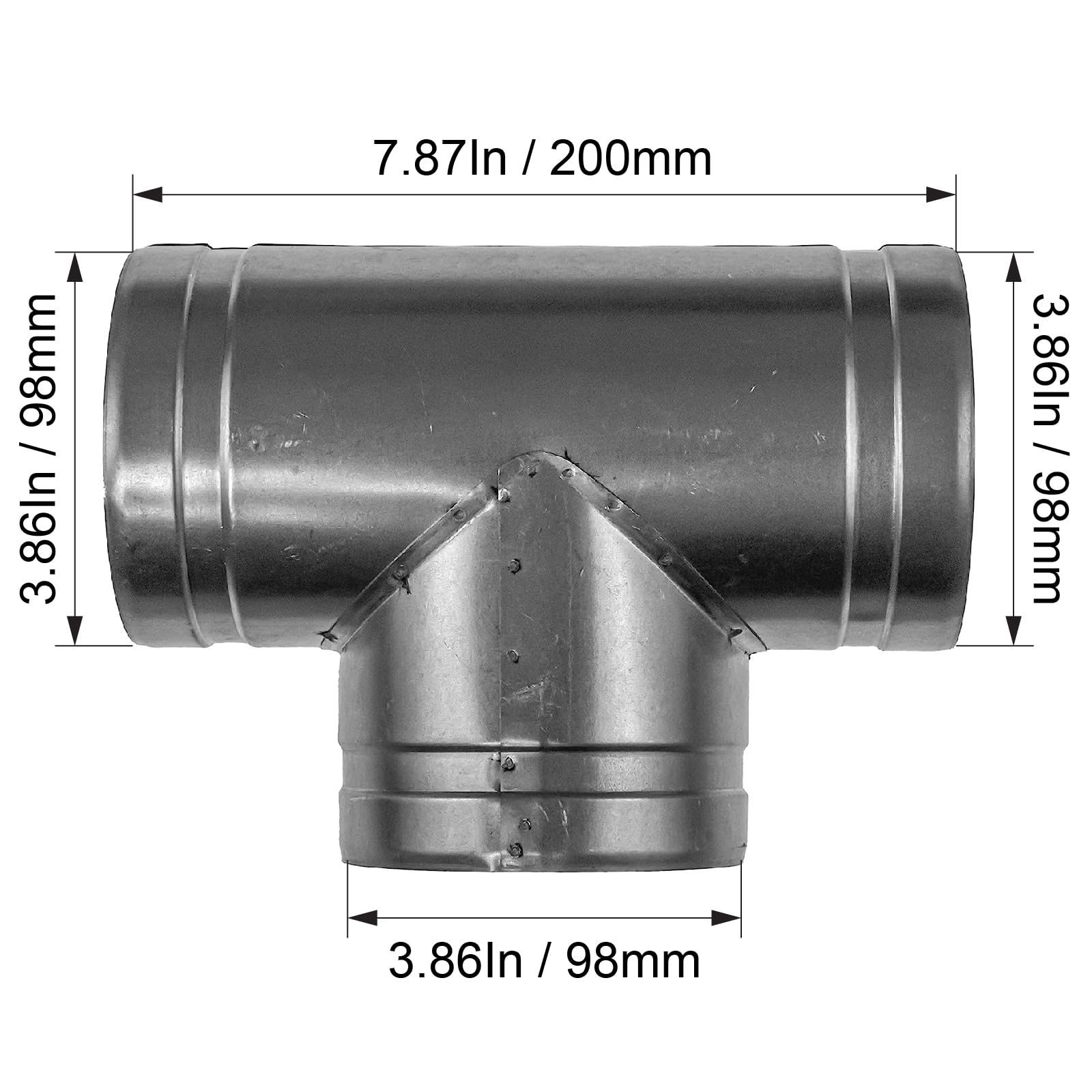 Metal 4" Inch 3 way splitter. Connect multiple machines - 90 degree 3 way connector.