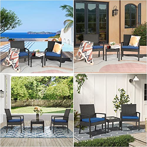 KAWIVAST 3 Pieces Patio Furniture Set, Front Porch Furniture, Rattan Wicker Furniture, Balcony Furniture Set, Small Patio Furniture,Outdoor Patio Furniture, Bistro Sets