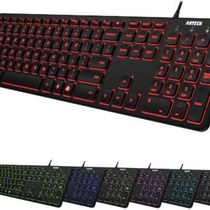 Arteck Backlit USB Wired Full Size Keyboard with Media Hotkey for PC and Laptop
