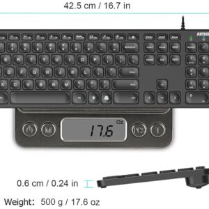 Arteck Backlit USB Wired Full Size Keyboard with Media Hotkey for PC and Laptop