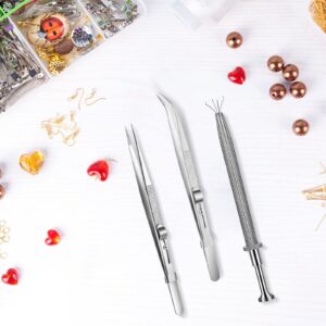 3 Pack Diamond Stone Jewelers Tools Holder Pick up Tool Stainless Steel Tweezers Diamond Claw Tweezers Parts Beads Diamond Gems Prong Tweezer Grabber Jewelry Locking Tweezers (Claw and Tweezers)