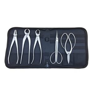 yuewo bonsai tool kit 5 pcs 8" master's grade for bonsai tree with jin pliers, root cutter, knob cutter concave, long handle scissors, root pruning scissors