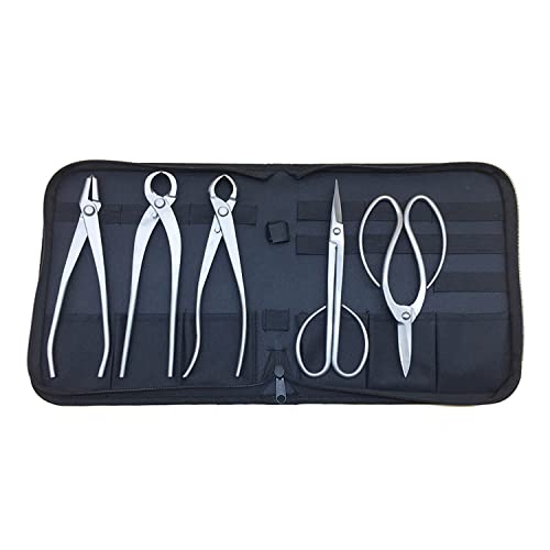 YUEWO Bonsai Tool Kit 5 Pcs 8" Master's Grade for Bonsai Tree with Jin Pliers, Root Cutter, Knob Cutter Concave, Long Handle Scissors, Root Pruning Scissors