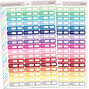 colorful work hours quarter box stickers, work shift tracker planner stickers, 1.5" x 0.35" size, two sheets included, 102 total stickers, daily schedule