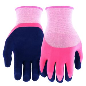 miracle gro women's double dipped sandy foam latex gardening work gloves, water resistant, excellent grip, durable, pink/purple, small, (mg30605/wsm)