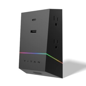 titan 4-outlet surge protector, led full spectrum color-select, outlet extender, usb-a/usb-c, compatible with power gaming pc, laptop, computer setup, ps4, ps5, xbox, black, 50268