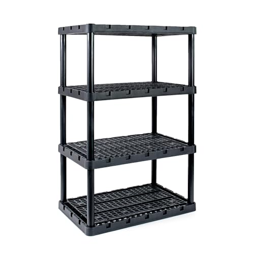 Gracious Living 4 Shelf Knect-A-Shelf Ventilated Light Duty Storage Unit Organizer System for Home, Garage, Basement, and Laundry, Black