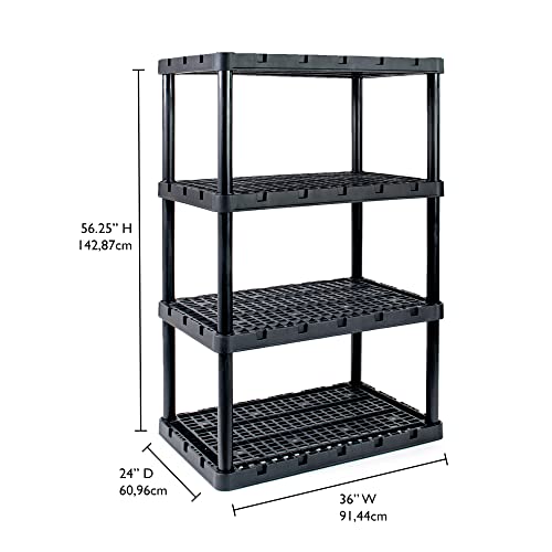 Gracious Living 4 Shelf Knect-A-Shelf Ventilated Light Duty Storage Unit Organizer System for Home, Garage, Basement, and Laundry, Black