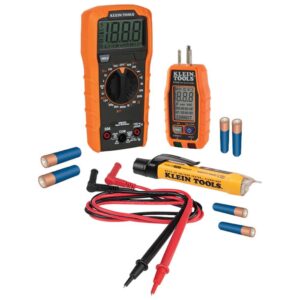 klein tools 69355 digital multimeter premium electrical test kit with non-contact voltage tester, receptacle tester, test leads