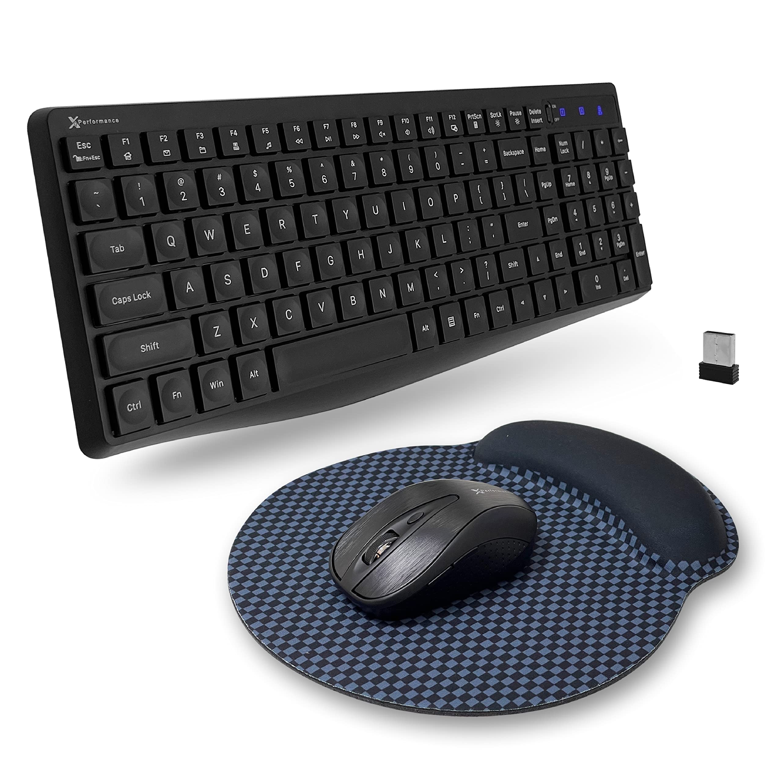 X9 2.4G Wireless Keyboard and Mouse Combo - 3 Basic Essentials for Office or Home - 105 Key Full Size Keyboard & Mouse with Mouse Pad - USB Cordless Keyboard for Laptop, Computer, PC & Chrome (Black)