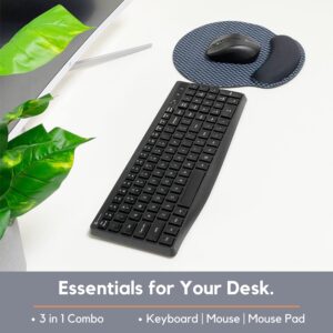 X9 2.4G Wireless Keyboard and Mouse Combo - 3 Basic Essentials for Office or Home - 105 Key Full Size Keyboard & Mouse with Mouse Pad - USB Cordless Keyboard for Laptop, Computer, PC & Chrome (Black)