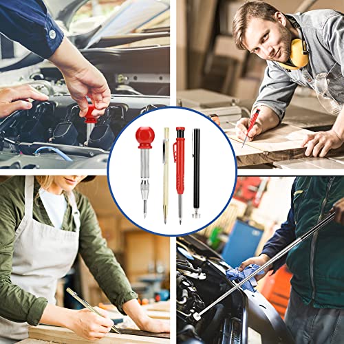 7 Pieces Mechanical Carpenter Pencils Kit with Center Punch, Magnetic Pick Up Tool, Metal Scribe Tool, 2 Pieces Solid Carpenter Pencil with Built-in Sharpener, 18 Refills, for Woodworking Father's Day