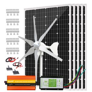 1000W Solar Panel Wind Turbine Hybrid Kit Home Off-Grid System 12V Battery Charger: 400W Wind Turbine Generator + 600W Mono Solar Panel + Hybrid Charge Controller+ 2000W Peak 4000W 12V Inverter