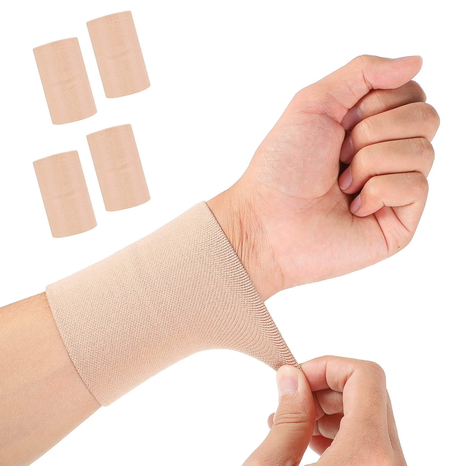 SATINIOR 2 Pairs Compression Wrist Sleeve Compression Wrist Brace Wrist Supports Wrist Wraps Elastic Wristbands for Men and Women Tennis, Tendonitis, Carpal Tunnel (Beige, Small)