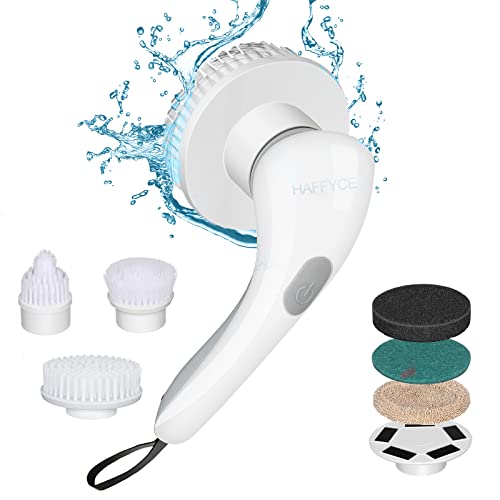 Electric Spin Scrubber,Electric Cleaning Brush,Two-Speed Cordless Curved Handle Cleaning Scrubber,IPX7 Waterproof Short Handle Power Scrubber,Household Motorized Brush for Cleaning Bathroom, Kitchen