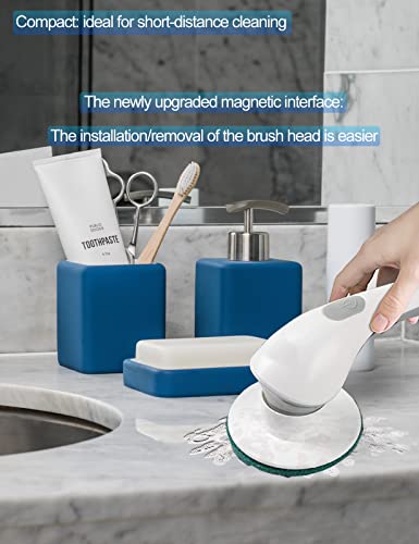 Electric Spin Scrubber,Electric Cleaning Brush,Two-Speed Cordless Curved Handle Cleaning Scrubber,IPX7 Waterproof Short Handle Power Scrubber,Household Motorized Brush for Cleaning Bathroom, Kitchen