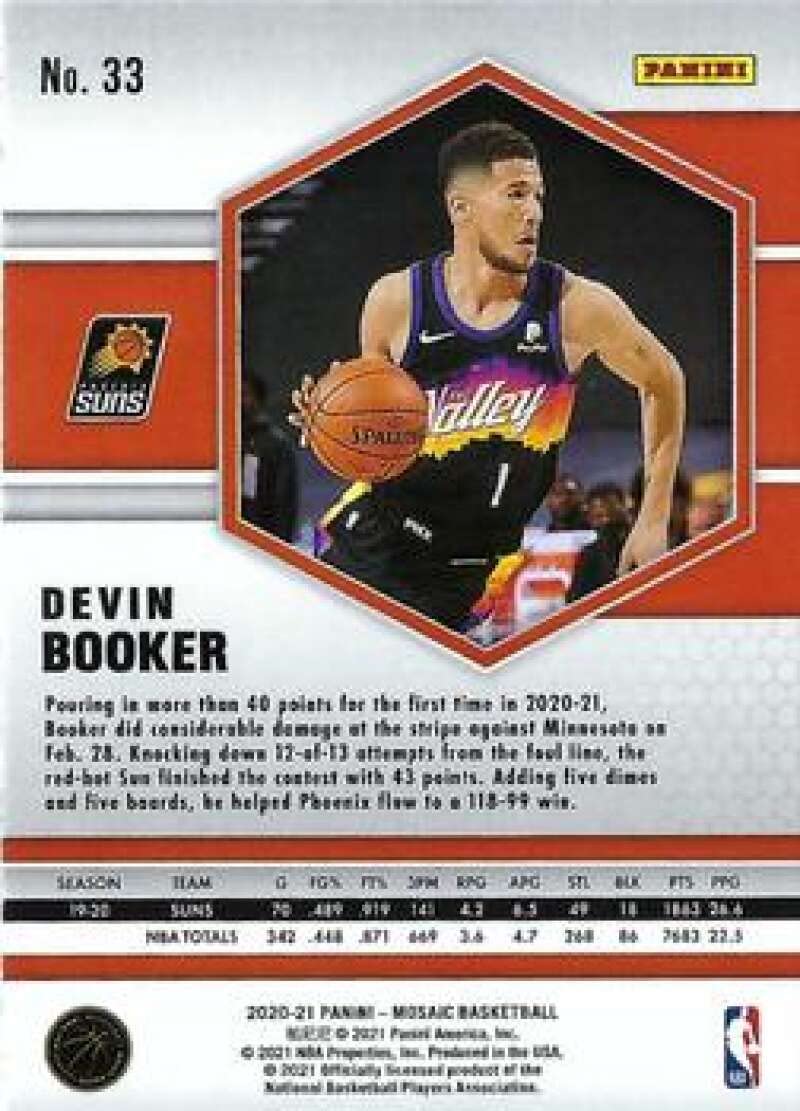 2020-21 Panini Mosaic #33 Devin Booker Phoenix Suns NBA Basketball Trading Card