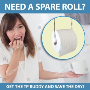 TP Buddy The 2-in-1 Toilet Paper Roll Holder - Works with Any Size Roll - Bathroom Accessories – Extra Roll – Double Capacity Toilet Tissue Dispenser -White