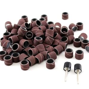 TMAX 100 pc 1/2 Inch Sand Drum Grit 60 Coarse with 2 pc 1/8 Inch Mandrel for Dremel Rotary Tools