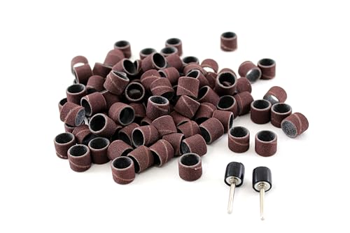 TMAX 100 pc 1/2 Inch Sand Drum Grit 60 Coarse with 2 pc 1/8 Inch Mandrel for Dremel Rotary Tools