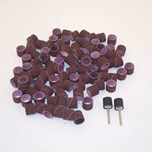 TMAX 100 pc 1/2 Inch Sand Drum Grit 60 Coarse with 2 pc 1/8 Inch Mandrel for Dremel Rotary Tools