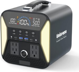 uabeana portable power station 500w, 500wh solar generator battery backup w/ 4 110v pure sine wave ac outlets, 10-port powerhouse for outdoor camping/rv/home emergency (solar panel optional)