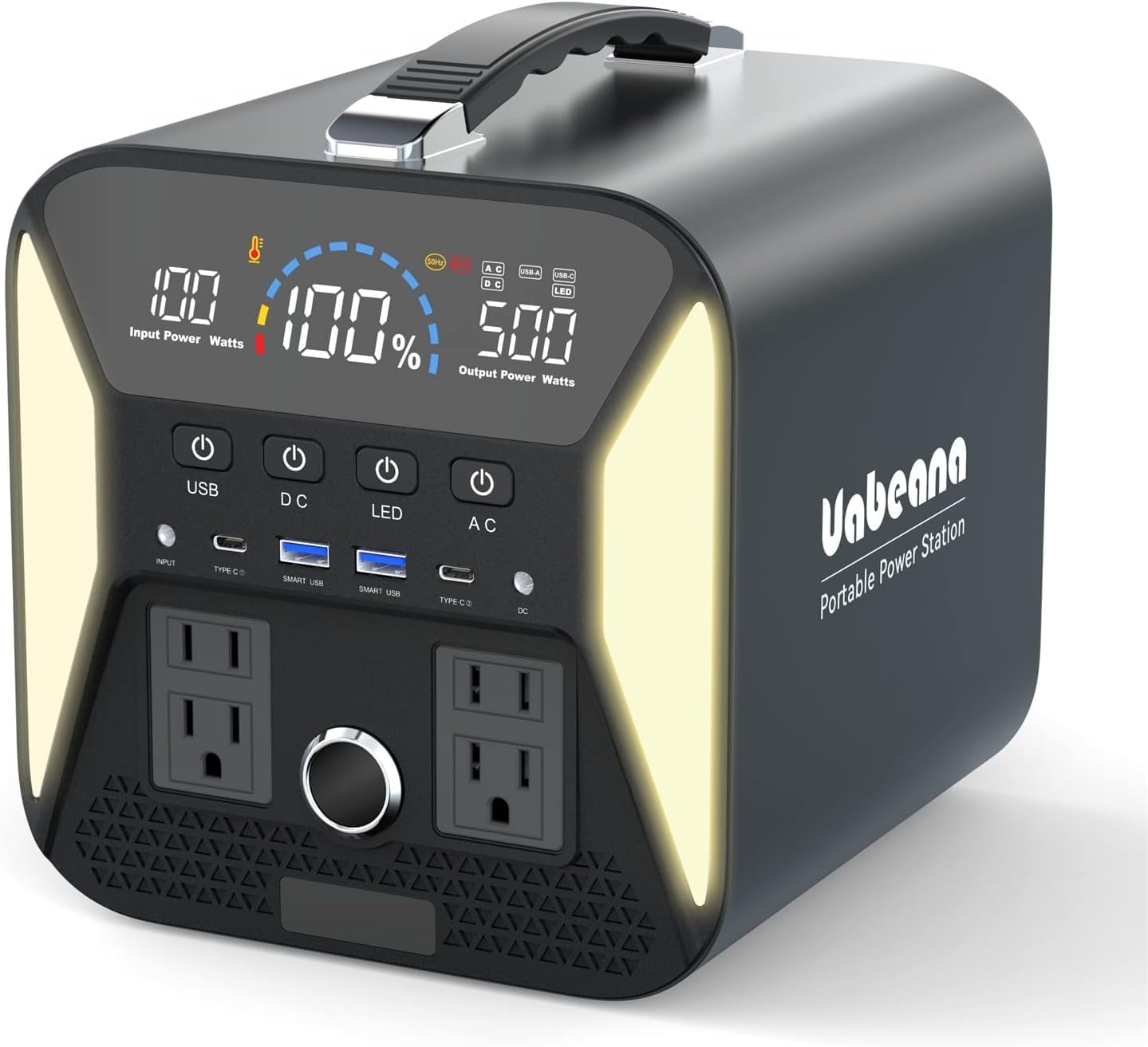 UAbeana Portable Power Station 500W, 500Wh Solar Generator Battery Backup w/ 4 110V Pure Sine Wave AC Outlets, 10-Port Powerhouse for Outdoor Camping/RV/Home Emergency (Solar Panel Optional)