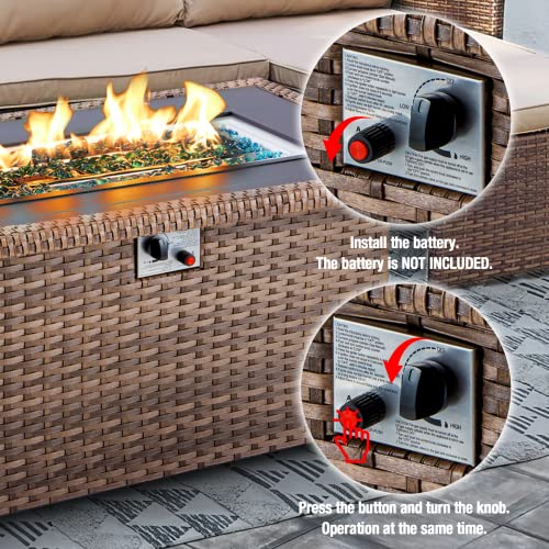 GYUTEI Propane Fire Pit Table 50 Inch Gas Fire Pit Table 50,000 BTU with Glass Wind Guard Auto-Ignition with CSA Certification Waterproof Cover Fire Pit for Outdoor(Light Brown) (Light Brown)