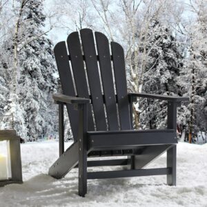 EFURDEN Adirondack Chair, Polystyrene, Weather Resistant & Durable Fire Pits Chair for Lawn and Garden, 350 lbs Load Capacity with Easy Assembly (Black, 1 pc)