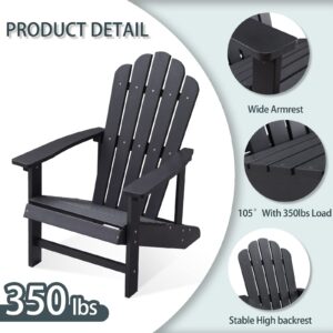 EFURDEN Adirondack Chair, Polystyrene, Weather Resistant & Durable Fire Pits Chair for Lawn and Garden, 350 lbs Load Capacity with Easy Assembly (Black, 1 pc)