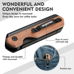 WORKPRO 2-in-1 Folding Knife/Utility Knife, Quick-Change Box Cutter with Belt Clip and Liner Lock, Extra 10 SK5 Blades Included