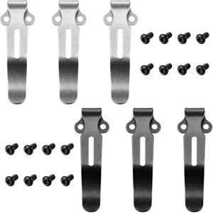 zhehao 6 pieces deep carry pocket clip compatible with 535 knife pocket knife clip knife screw clips for diy folding knives with 16 screws, stonewash and black color