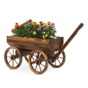 Notume Garden Wagon Decor with Wheels Rustic Flower Pot,Planters Wagon Indoor Outdoor Backyard Balcony Decor