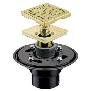 brushed gold square shower drain with flange 4x4, hidrop 4 inch sus 304 stainless steel brass gold shower floor drain with removable hair strainer