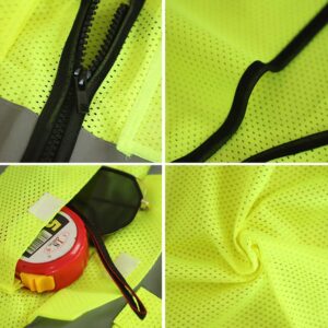 XIAKE 5 Pockets Mesh High Visibility Reflective Safety Vest,Zipper Front, Meets ANSI/ISEA Standards(Large,Yellow)