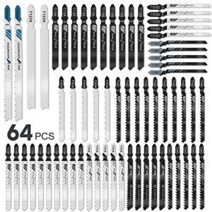 64 pcs jigsaw blades set for wood, plastic and metal cutting, 12 types t-shank, compatible with bosch, dewalt, black and decker and more