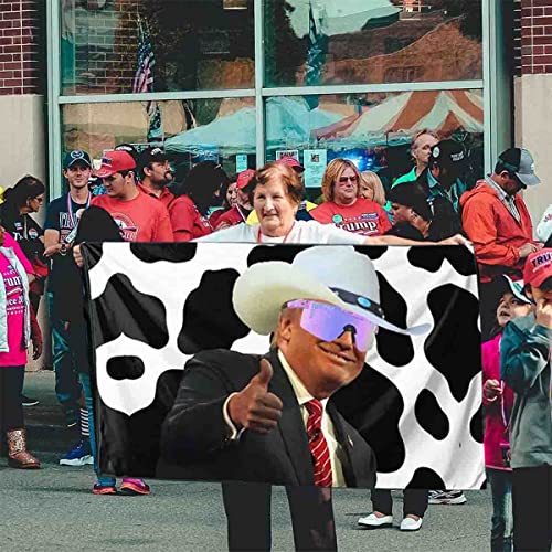 Trump Cow Print Cowboy Hat Flag Funny Home Outdoor Garden Yard Anti-Ultraviolet Fading With Grommets Flag