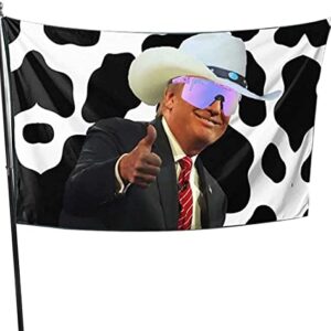 Trump Cow Print Cowboy Hat Flag Funny Home Outdoor Garden Yard Anti-Ultraviolet Fading With Grommets Flag