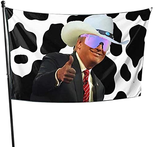 Trump Cow Print Cowboy Hat Flag Funny Home Outdoor Garden Yard Anti-Ultraviolet Fading With Grommets Flag