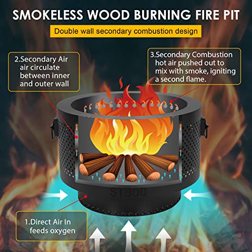 STBoo Smokeless Fire Pits for Outside with Portable Carrying Storage Bag, 20x14 Inch Firepits Outdoor Wood Burning, Low Smoke Outdoor Fireplace for Bonfire Picnic Backyard Cooking on Beach, Black, L